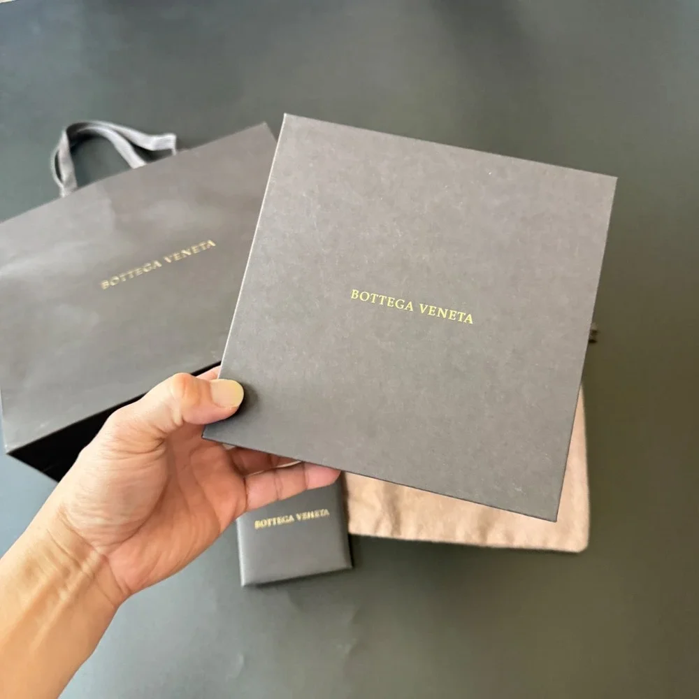 Authentic Bottega Veneta brown gift box, dust bag, card 6 3/4